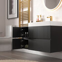 jasmine 1000 fluted black wall vanity with white sink 1 side unit