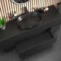 jasmine 1600 fluted black wall vanity with black sink two side units