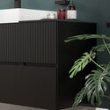 jasmine 1300 fluted black wall vanity with white basin two side units