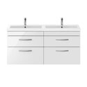 nuie athena gloss white 1200 wall hung vanity unit with double basin and four drawers