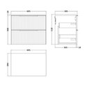 Line Drawing with dimensions for Green 600mm Vanity Unit