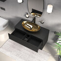 jasmine 1000 black wall vanity unit with gold sink