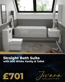 Jivana Straight Bath Suite with 600 White Vanity & Toilet