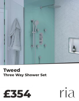 Tweed 3 Outlet Shower Set with Shower Head (Wall Mounted), Handset Slider Kit, Bath Filler or Body Jets