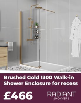 radiant brushed gold walk in shower enclosure