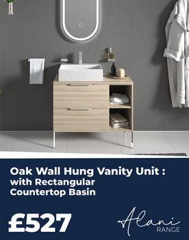Oak Wall Hung Vanity Unit with Rectangular Countertop Basin
