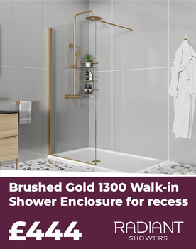 radiant brushed gold walk in shower enclosure