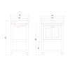 Dimensions Drawing of Pink Burlington Basin Unit with Doors