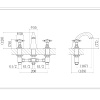 Technical line drawing showing dimensions of Chester Traditional 3 Hole Sink Tap with Crosshead Handle