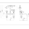 Technical line drawing showing dimensions of Chester Traditional Bath Shower Mixer Tap with Shower Kit. Crosshead Handles