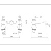 Technical line drawing showing dimensions of Clarice Traditional Bath Filler Tap with Lever Handle