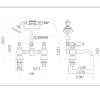 Technical line drawing showing dimensions of Clarice Traditional Bath Shower Mixer Tap with Shower Kit. Lever Handle