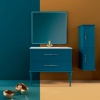 Lifestyle front view of Tiffany Basin Unit with Two Drawers & Gold Handles