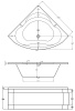 Diagram drawing of a white 1200 corner bath 