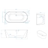 Line drawing showing dimensions for Verone freestanding bath